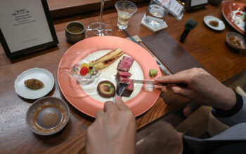 A beef dish is served at Michelin-starred Hibana by Koki restaurant in Hanoi.