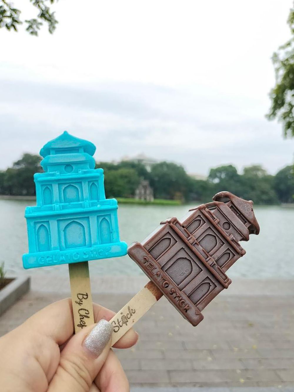 Turtle Tower in Hanoi's Sword Lake recreated in ice cream. Photo courtesy of Gelato Sticks